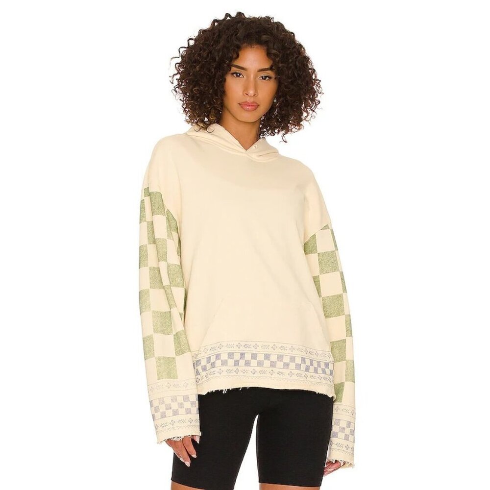 Profound Checkered Sleeve Hoodie in Cream
